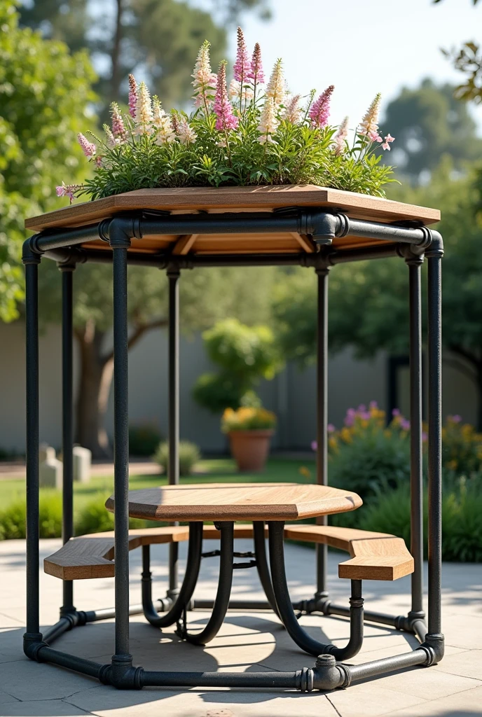 outdoor 8 side table hut. Roof top small flowers.
All sides open, made in steel pipes