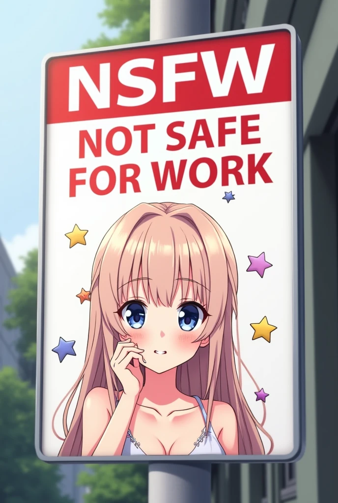 Create me a sign that says "I officially became a NSFW artist" and below the text an anime waifu