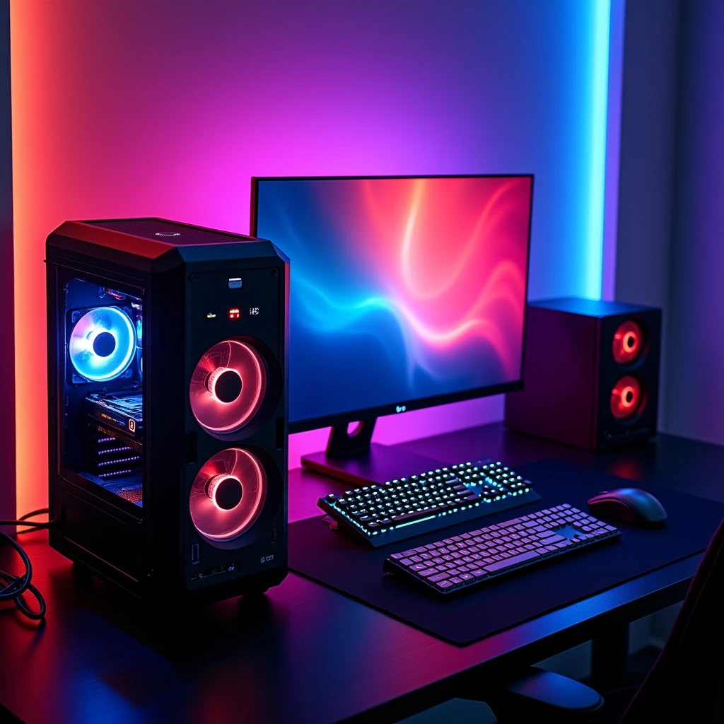 a gaming setup with rgb light background 