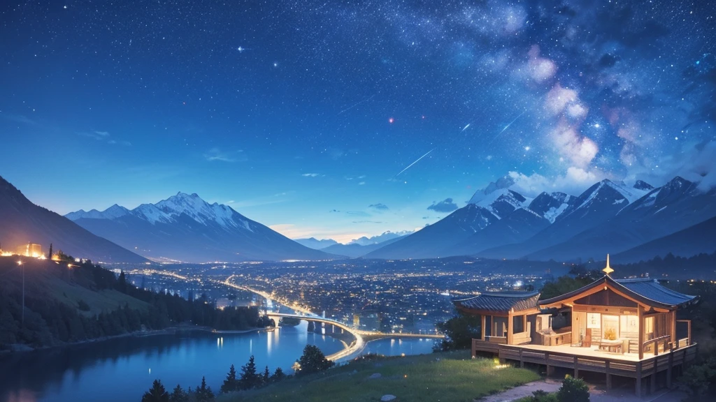 A place where you can see the night sky　Festive and bright　In a slightly open mountain　((summer))