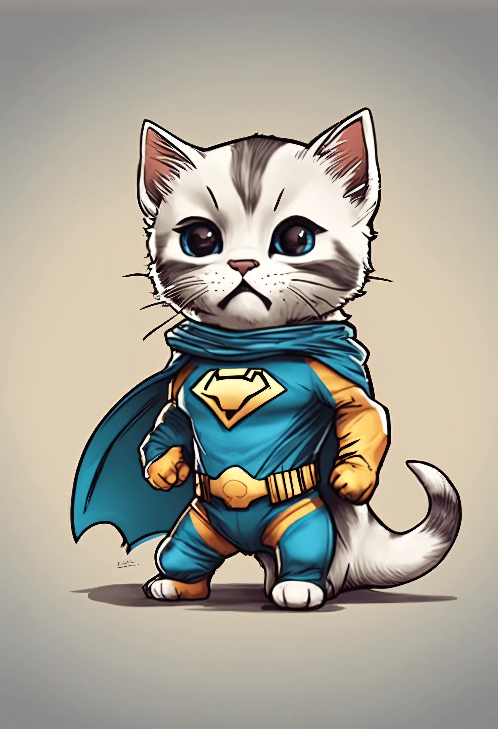kitten wearing superhero outfit, art based on manga style comics
