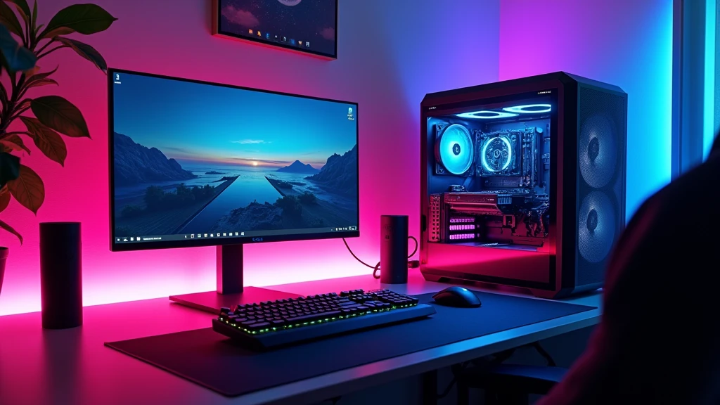 a gaming setup with rgb light background