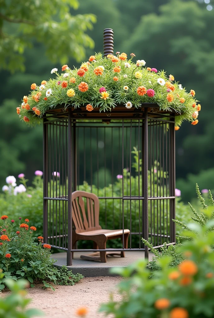 8 side garden hut, made in small steel pipe, hut roof fill in small flowers. Korean style