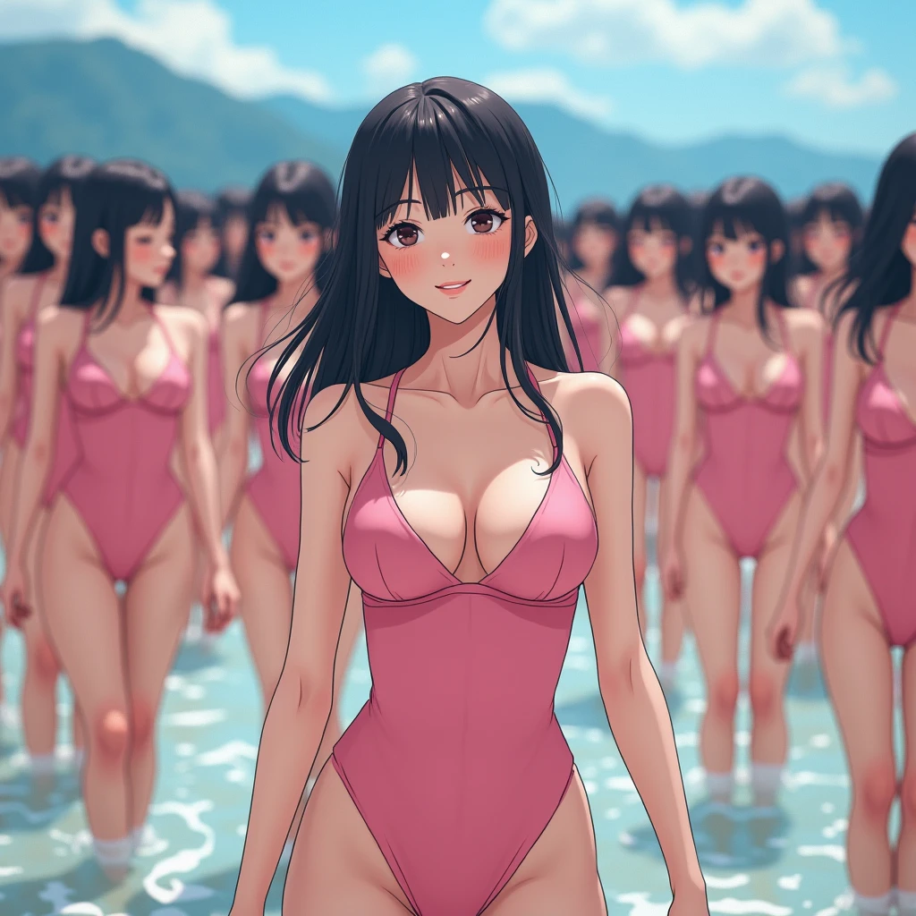 (((((Japanese Clone-girls=Myself))))), (((Super Best masterpiece Clone-girls Raw Photography Art))), (((16K, Highest quality, Ultra-high resolution, RAW Photos))), (((It's so unrealistic., With unparalleled depiction, With an unfathomable sight, An unprecedented and shocking worldview, Clone-girls: In a world of mass reproduction, Ultra-realistic))), (((Japanese Girls, Sasaki Nozomi, 28yo, Small face, Thick black hair, Medium to long hair, Dark Eyes, Mature face, Cute Smile, Smiling face, A gentle gaze, (((Very happy laughter)))))), (((Very beautiful detailed girls, Accurate body structure, Accurate body movements, Very detailed body, (((Super big breasts, Large bulge of ample breasts)))))), (((Pink swimsuit, Cleavage Emphasis, Emphasise the fullness of your breasts))), ((((((((Very detailed, Myself cloning, Depiction of splitting oneself, 1Myself girl→1,000,000,000,000,000,000,000,000,000,000Myself cloning girls)))))))), (((((((Myself clone-girlsから, Myself keeps multiplying, (Very detailed and intricate, To the exact, Flawless, (((In the same female body,With the same face, With the same hairstyle, In the same clothes, At the same height, 同じSuper big breastsである))), In a detailed depiction), 1,000,000,000,000,000,000,000,000,000,000 people))))))), (((((Myself girls only))))), (((((1,000,000,000,000,000,000,000,000,000,000Myself girls))))), (((((Very detailed depiction, Multiple or more Myselves, Physical contact, Pleasant conversation, Holding hands, Hug, walk, Turn around, Shift your gaze))))), (((Very detailed, Extremely crowded, Body-to-body contact with no gaps))), (Bright and soft light), (((((Clear and accurate perspective depiction, super wide view, Ultra-wide field of view, Focus on the average value of the image))))), とてもIn a detailed depiction, Having fun at the water's edge, Get wet, Under the crotch, A crowd of people all of themselves