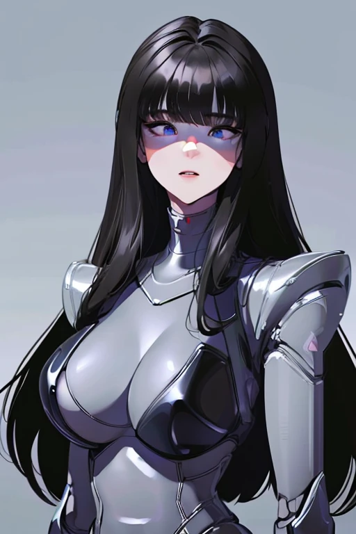 (masterpiece),(Highest quality),(Super detailed),(Best illustrations),(Best Shadow),(Absurd),(Detailed Background),(so beautiful), 16K, 8K, 4K,(Best Shadow),empty eyes,robotization,woman ,big bust,Robot Joint ,Metal skin,Black Suit,long hair,a black suit that covers the whole body