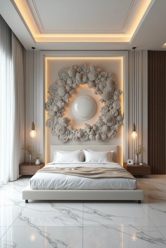 Modern bedroom design with white floor and broad complex backborad
More complex
Complexity at level of gods
A little less complex
Less complex
A little more complex
More complex
Make it asthetic
Backboard should be more complex and floor should be white marble