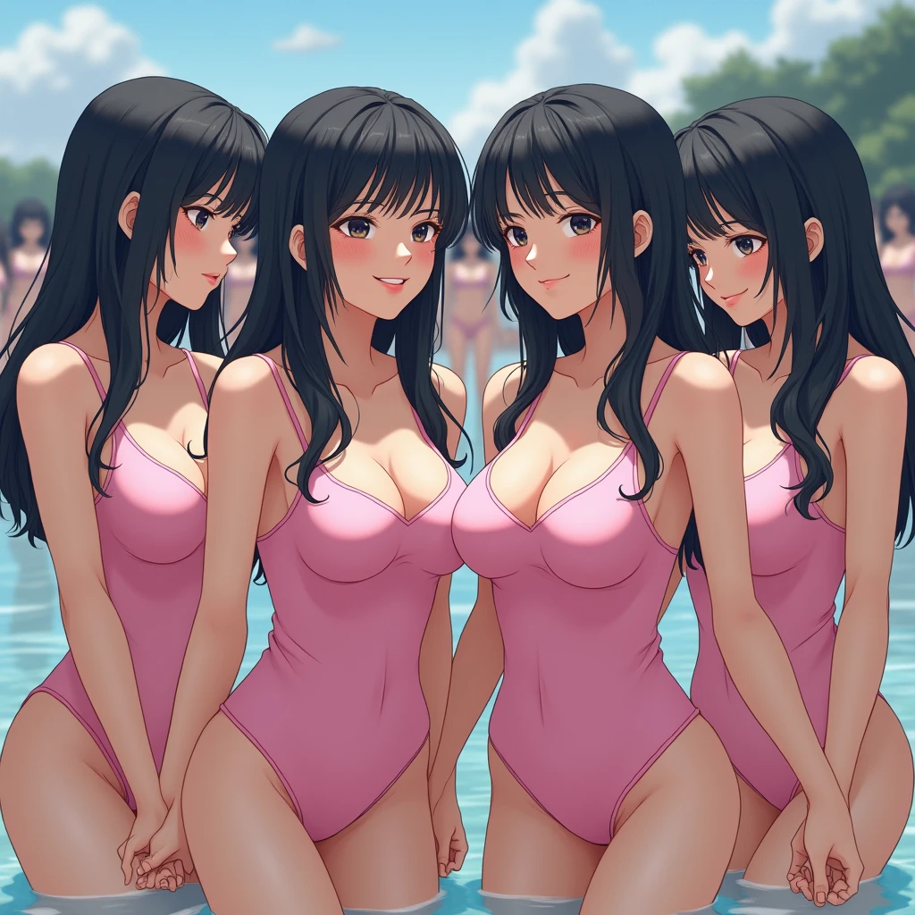 (((((Japanese Clone-girls=Myself))))), (((Super Best masterpiece Clone-girls Raw Photography Art))), (((16K, Highest quality, Ultra-high resolution, RAW Photos))), (((It's so unrealistic., With unparalleled depiction, With an unfathomable sight, An unprecedented and shocking worldview, Clone-girls: In a world of mass reproduction, Ultra-realistic))), (((Japanese Girls, Sasaki Nozomi, 28yo, Small face, Thick black hair, Medium to long hair, Dark Eyes, Mature face, Cute Smile, Smiling face, A gentle gaze, (((Very happy laughter)))))), (((Very beautiful detailed girls, Accurate body structure, Accurate body movements, Very detailed body, (((Super big breasts, Large bulge of ample breasts)))))), (((Pink swimsuit, Cleavage Emphasis, Emphasise the fullness of your breasts))), ((((((((Very detailed, Myself cloning, Depiction of splitting oneself, 1Myself girl→1,000,000,000,000,000,000,000,000,000,000Myself cloning girls)))))))), (((((((Myself clone-girlsから, Myself keeps multiplying, (Very detailed and intricate, To the exact, Flawless, (((In the same female body,With the same face, With the same hairstyle, In the same clothes, At the same height, 同じSuper big breastsである))), In a detailed depiction), 1,000,000,000,000,000,000,000,000,000,000 people))))))), (((((Myself girls only))))), (((((1,000,000,000,000,000,000,000,000,000,000Myself girls))))), (((((Very detailed depiction, Multiple or more Myselves, Physical contact, Pleasant conversation, Holding hands, Hug, walk, Turn around, Shift your gaze))))), (((Very detailed, Extremely crowded, Body-to-body contact with no gaps))), (Bright and soft light), (((((Clear and accurate perspective depiction, super wide view, Ultra-wide field of view, Focus on the average value of the image))))), とてもIn a detailed depiction, Having fun at the water's edge, Get wet, Under the crotch, A crowd of people all of themselves