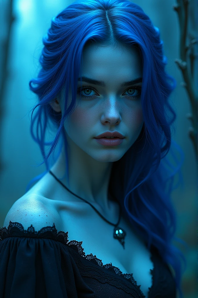 Blue Hair，skin，Seductive woman