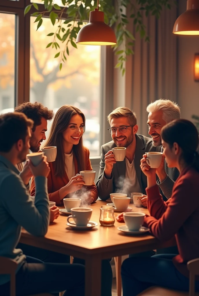 Drink coffee and talk around the people