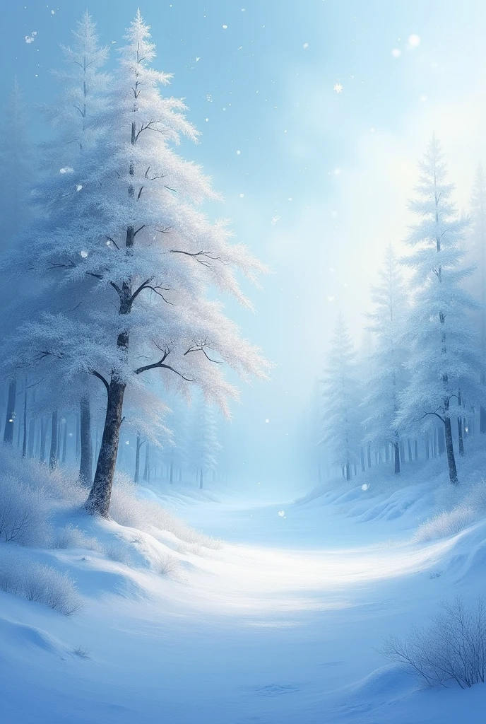 (Highest quality,4K,8k,High resolution,masterpiece:1.2),Very detailed,(Realistic,photoRealistic,photo-Realistic:1.37),unique style,Fine art,Painting,Ethereal atmosphere,dream-like,Surreal,floating snowflakes,Winter Wonderland,Frost covered tree々,静寂とTranquility,Soft, diffused light,Icy shades,Subtle shades of blue and white,Sublime Beauty,Tranquility,Peaceful atmosphere,Harmony between nature and solitude,Gentle and delicate brushstrokes,Frozen Landscape,Sublime Canvas,sublime masterpiece