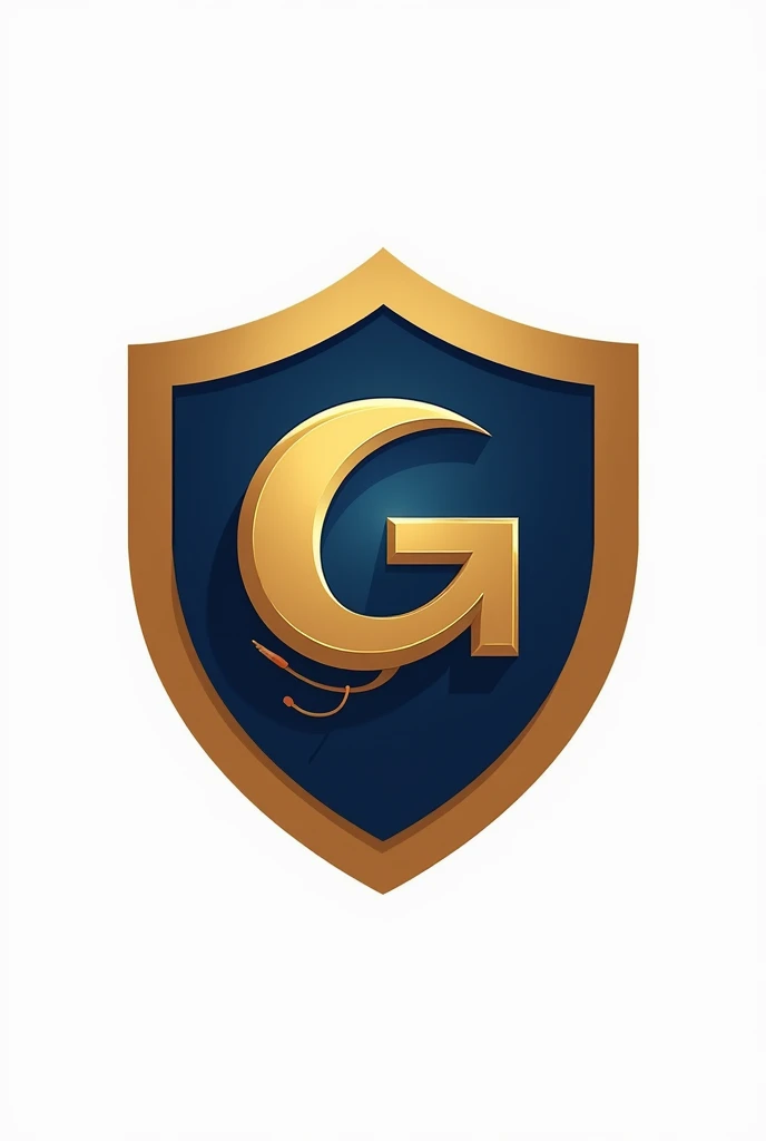 Logo Idea 9:Create a flat vector, illustrative-style emblem logo design for 'Golive Broadcasting' featuring a shield shape, integrating elements of a cricket ball and a video camera. The shield represents protection and reliability in broadcasting, using a bold color palette of gold and dark blue against a white background. Do not show any realistic photo detail shading.