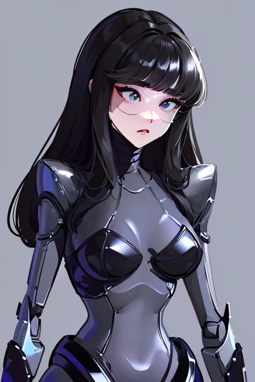 (masterpiece),(Highest quality),(Super detailed),(Best illustrations),(Best Shadow),(Absurd),(Detailed Background),(so beautiful), 16K, 8K, 4K,(Best Shadow),empty eyes,robotization,woman ,big bust,Robot Joint ,Metal skin,Black Suit,long hair,a black suit that covers the whole body