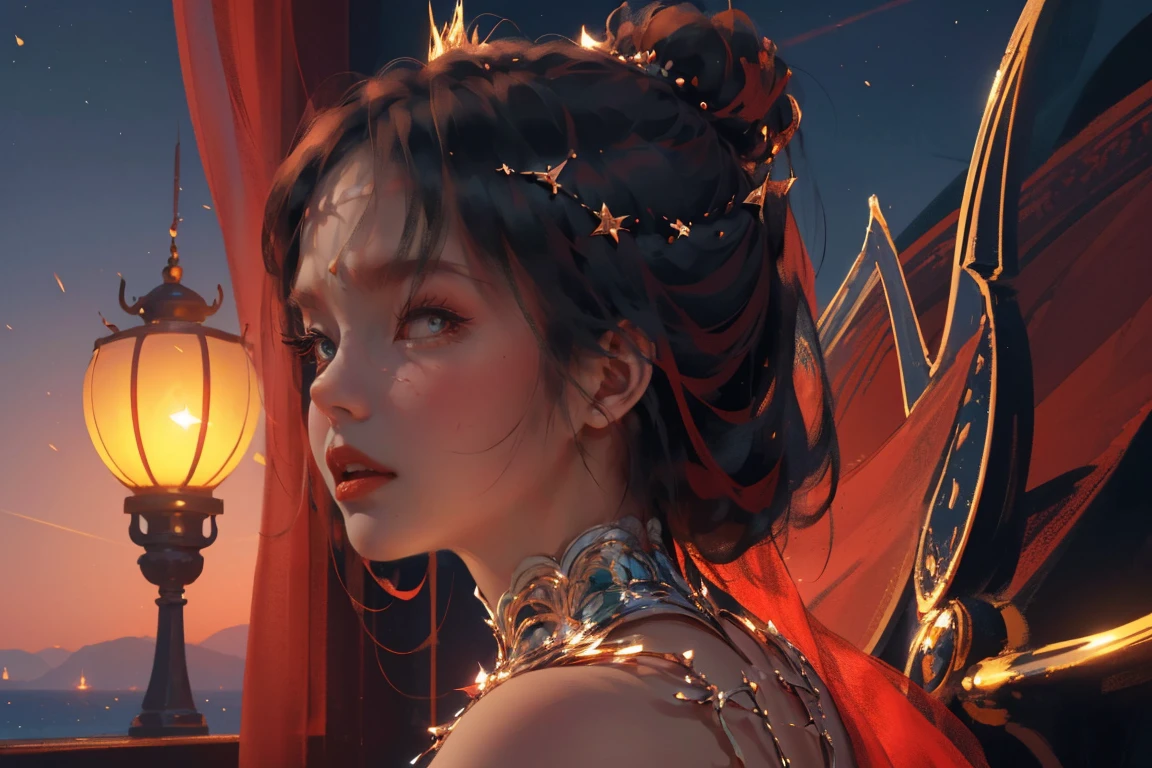 (practical, Photorealistic:1.37), (masterpiece, Highest quality:1.2), (Ultra-high resolution:1.2), (Original photo:1.2), (Clear focus:1.3), (Face Focus:1.2), (Highly detailed CG Unity 8k wallpaper:1.2), (Beautiful Skin: 1.2), (Pale skin:1.3), (Super sharp focus: 1.5), (Super sharp focus:1.5), (Beautiful and clean face:1.3), (非常にDetailed Background, Detailed Background:1.3), Bokeh, Depth of written boundary, rest, Image of a Very Cute and Beautiful Japanese Woman, , business suit, (2:1.1), smileの少女の肖像画, Full body image, from the front, Symmetrical Configuration, (Studio Lighting:1.3), (Cinema Lighting:1.3), (Rear window lighting is backlit:1.3), (surface light:1.3), Light Enveloping Her Entire Body, Looking straight at you, Persistence, Sexy model posing, rest, (Chestnut Half-Hair:1.2), Light green eyes, Beautiful Eyes, Princess Eyes, Mahogany Hair, A single hair, bangs, slim, Abdominal muscles, (Huge breasts;1.35), (Willow West:1.15), (Details of a beautiful girl:1.4), (Elegant and gorgeous deep red lace silk red wedding dress:1.3), (BaliOcean view背景:1.2), (smile, happiness:1.3), ((Perfect female body)), (Upper body image:1.3), Encircling the head, Perfect Dramatic, Volumetric lighting, Professional majestic oil painting, Glowing Skin, CT Anatomy, Perfect Proportions, 8.Five Really Small, Face Focus, Ultra practical Photo, Extremely clear images, Ultra-high definition images, Bali, Ocean view, nature, External, ((walking beach:1.2,evening,Sunset,夜空にたくさんのstarが美しく輝いている, 長時間露光されたstar空に、Many circular orbits are visible in the image.,無数のstarが輝き、Shining with a fantastic light. star々is bright and vivid)),