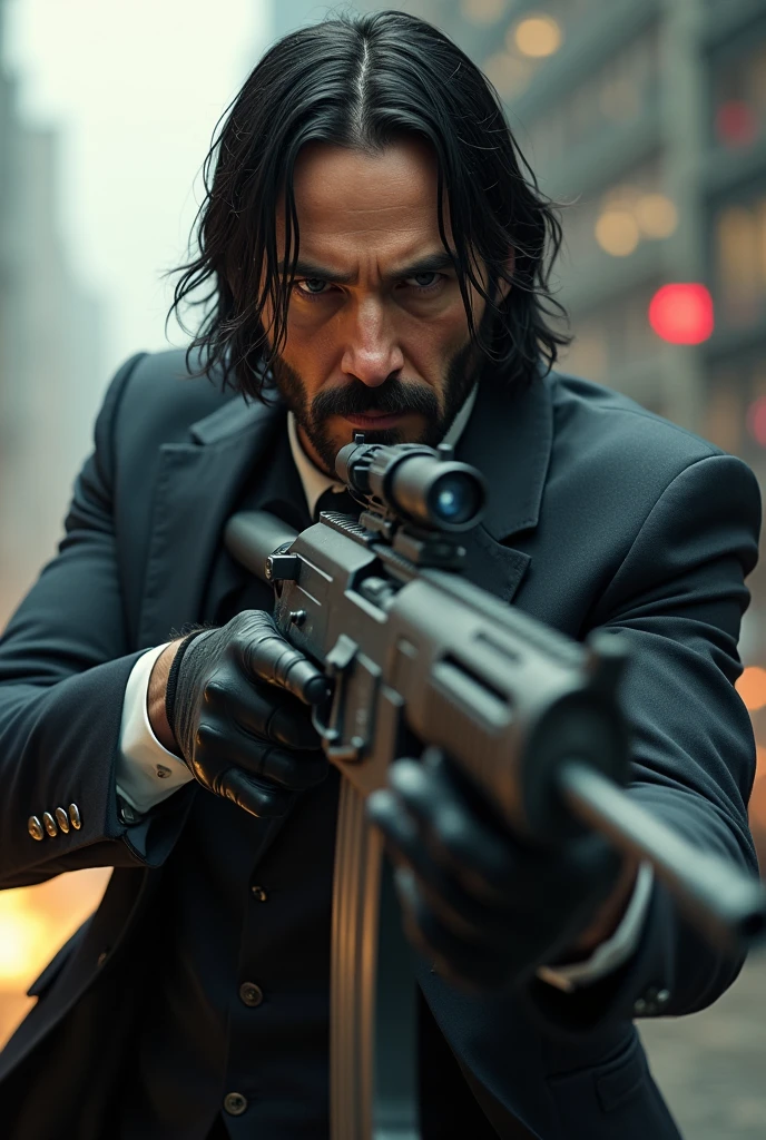 John wick with assault rifles in aggressive nature in thumbnail for YouTube 