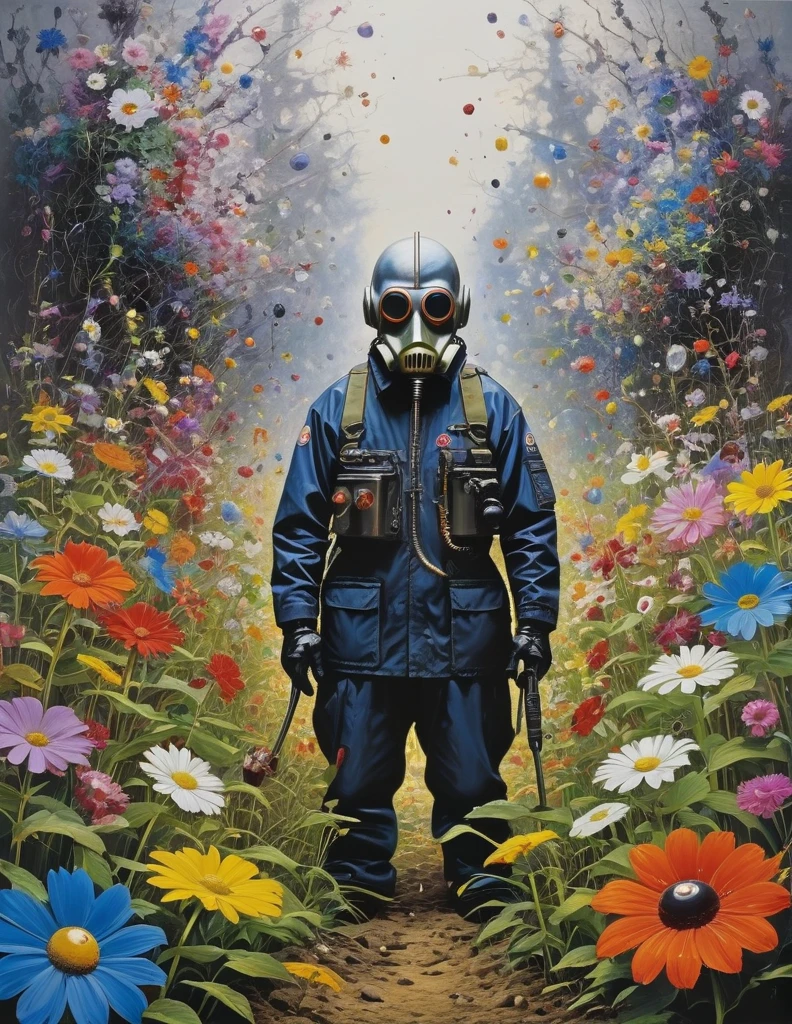 grbtw art style, surreal, Anxious, Realistic, High resolution, beautiful, Highest quality, masterpiece, Very detailed 、Planting flowers、Works by Takashi Murakami