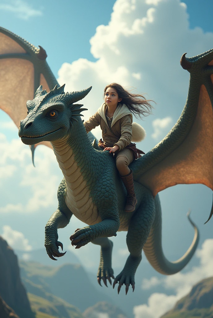 girl riding with a Dragon realistic