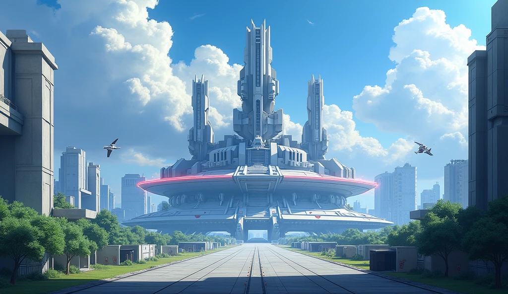 anime, Future, A huge military base with a barrier, Simple Background,