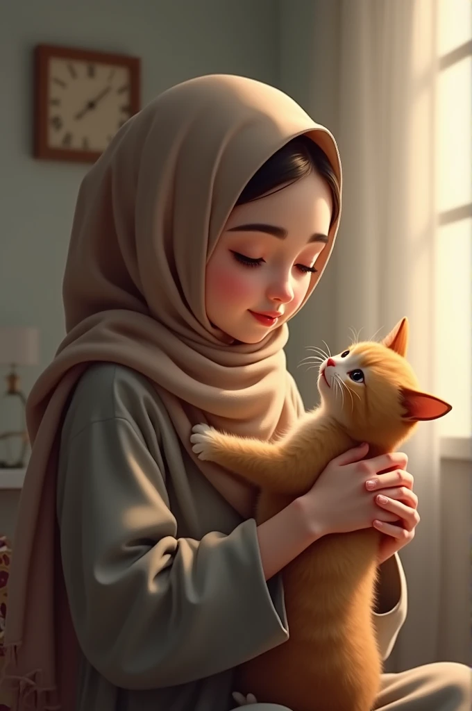 Hijab girl and cat