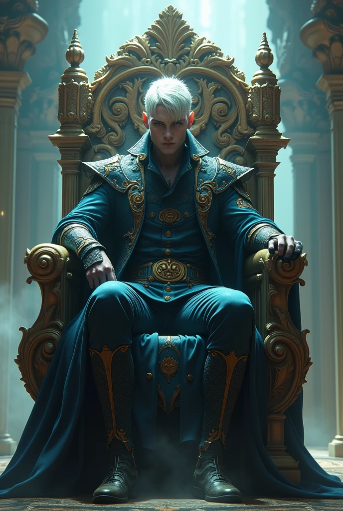 Vergil devil may cry 5 as God of magic sitting on a throne 
