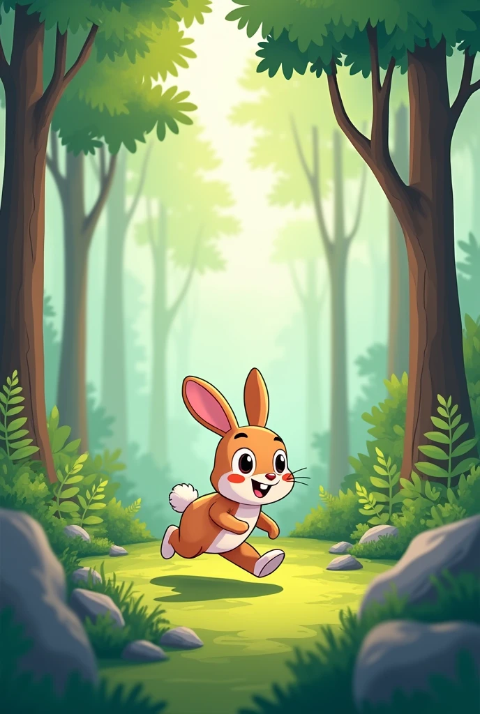 Little rabbit cartoon running in the forest flat style