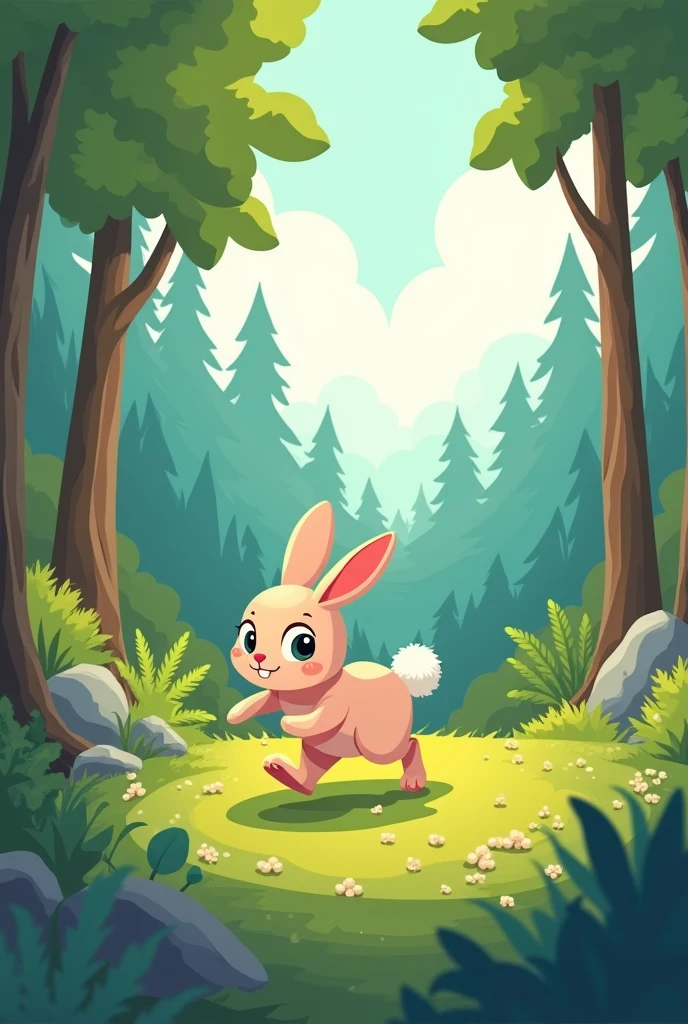 Little rabbit cartoon running in the forest flat style