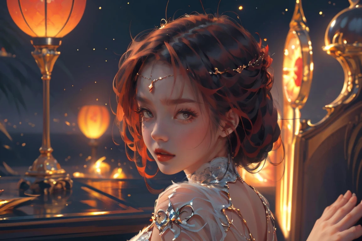 (practical, Photorealistic:1.37), (masterpiece, Highest quality:1.2), (Ultra-high resolution:1.2), (Original photo:1.2), (Clear focus:1.3), (Face Focus:1.2), (Highly detailed CG Unity 8k wallpaper:1.2), (Beautiful Skin: 1.2), (Pale skin:1.3), (Super sharp focus: 1.5), (Super sharp focus:1.5), (Beautiful and clean face:1.3), (非常にDetailed Background, Detailed Background:1.3), Bokeh, Depth of written boundary, rest, Image of a Very Cute and Beautiful Japanese Woman, , business suit, (2:1.1), smileの少女の肖像画, Full body image, from the front, Symmetrical Configuration, (Studio Lighting:1.3), (Cinema Lighting:1.3), (Rear window lighting is backlit:1.3), (surface light:1.3), Light Enveloping Her Entire Body, Looking straight at you, Persistence, Sexy model posing, rest, (Chestnut Half-Hair:1.2), Light green eyes, Beautiful Eyes, Princess Eyes, Mahogany Hair, A single hair, bangs, slim, Abdominal muscles, (Huge breasts;1.35), (Willow West:1.15), (Details of a beautiful girl:1.4), (Elegant and gorgeous deep red lace silk red wedding dress:1.3), (BaliOcean view背景:1.2), (smile, happiness:1.3), ((Perfect female body)), (Upper body image:1.3), Encircling the head, Perfect Dramatic, Volumetric lighting, Professional majestic oil painting, Glowing Skin, CT ???????, Perfect Proportions, 8.Five Really Small, Face Focus, Ultra practical Photo, Extremely clear images, Ultra-high definition images, Bali, Ocean view, nature, External, ((walking beach:1.2,evening,Sunset,夜空にたくさんのstarが美しく輝いている, 長時間露光されたstar空に、Many circular orbits are visible in the image.,無数のstarが輝き、Shining with a fantastic light. star々is bright and vivid)),