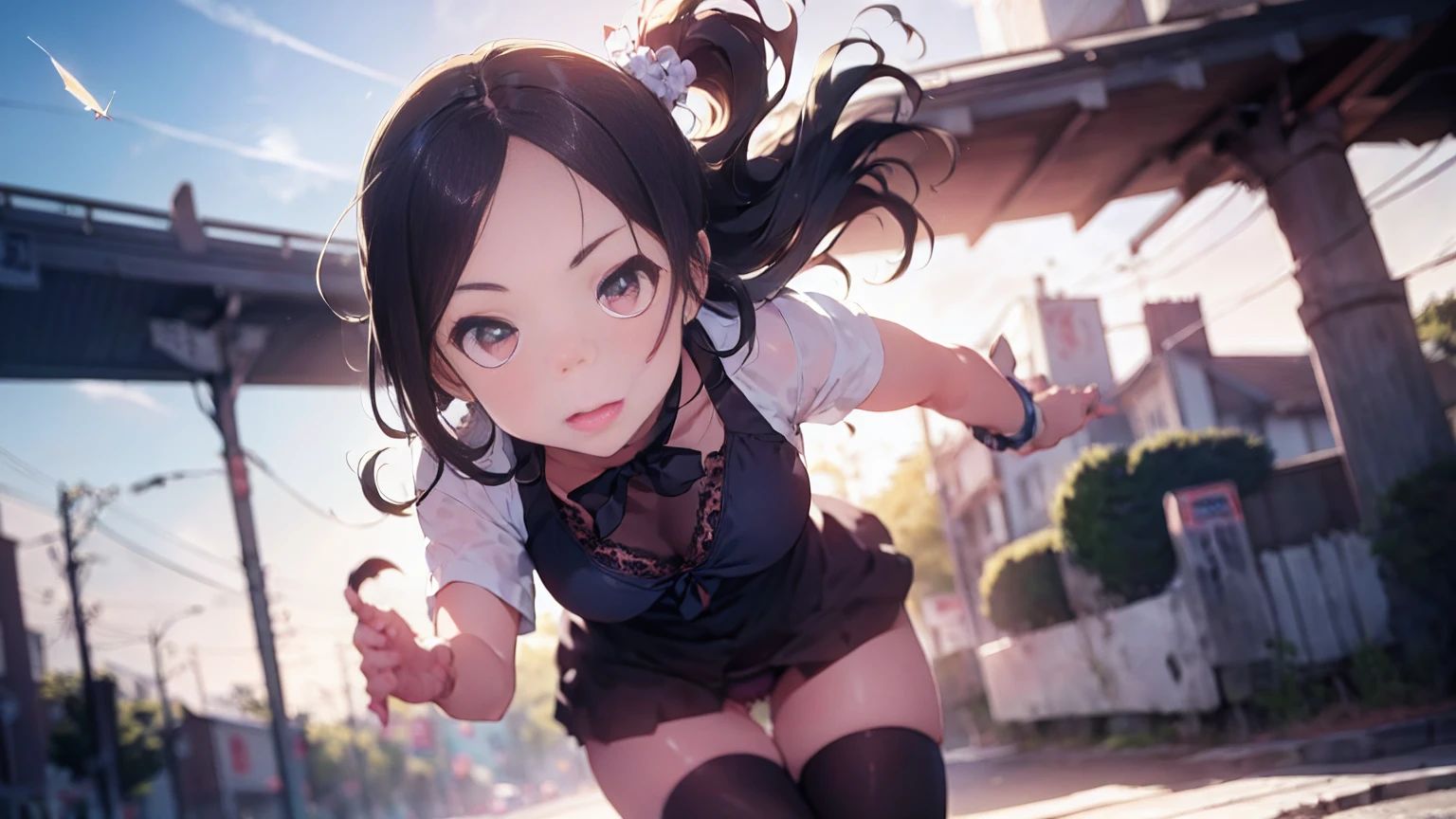 (masterpiece:1.2,4K ,8k, Highest quality, Ultra-high resolution, Super detailed),Beautiful detailed hair, Beautiful Lips,((Highly detailed face, Beautiful attention to detail)), ((Beautiful and detailed female genitalia)),Beautiful clavicle, Beautiful body, Beautiful breasts, Beautiful thighs, Beautiful feet, Beautiful fingers, Symmetrical face, Perfect Face, (((Perfect Anatomy, Anatomically correct))). Dynamic pose、gravure、Dynamic Angle、Dramatic lighting, Cinematic,(My hair flutters in the wind,The wind blows away clothes,The wind takes off your clothes), (Clothes fly off)