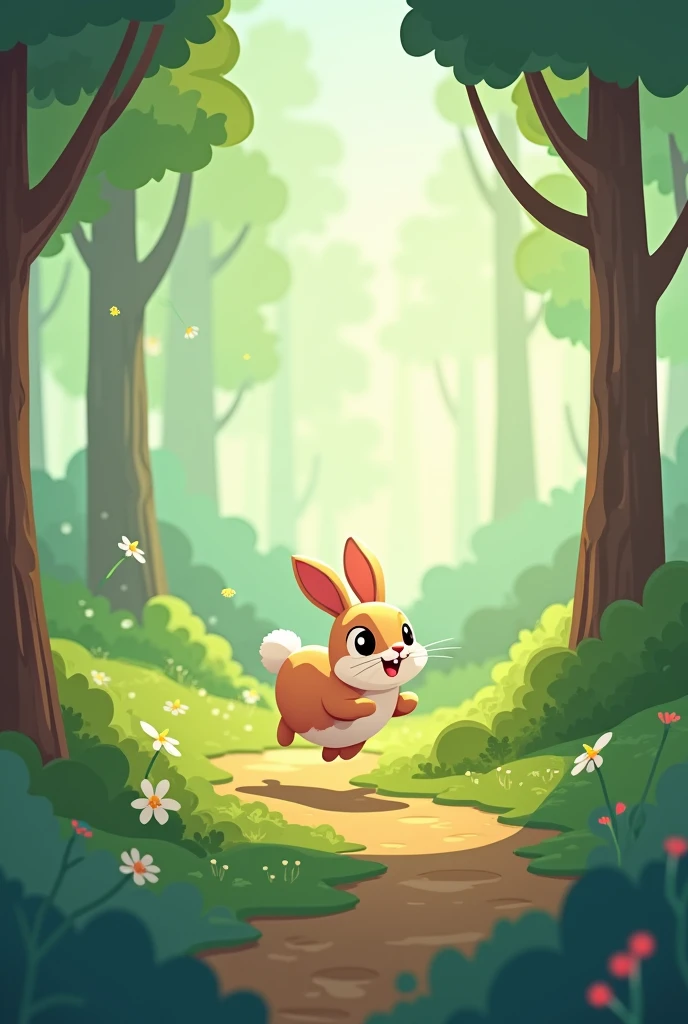 Little rabbit running in the forest cartoon flat style non-anthropomorphic