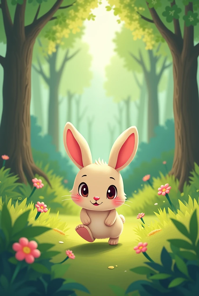 Little rabbit running in the forest cartoon flat style non-anthropomorphic