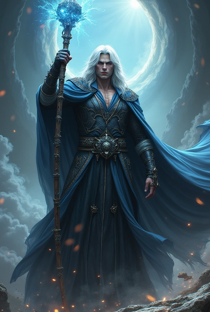 Vergil from the game devil may cry 5 as God of magic holding the elder wand from Harry Potter