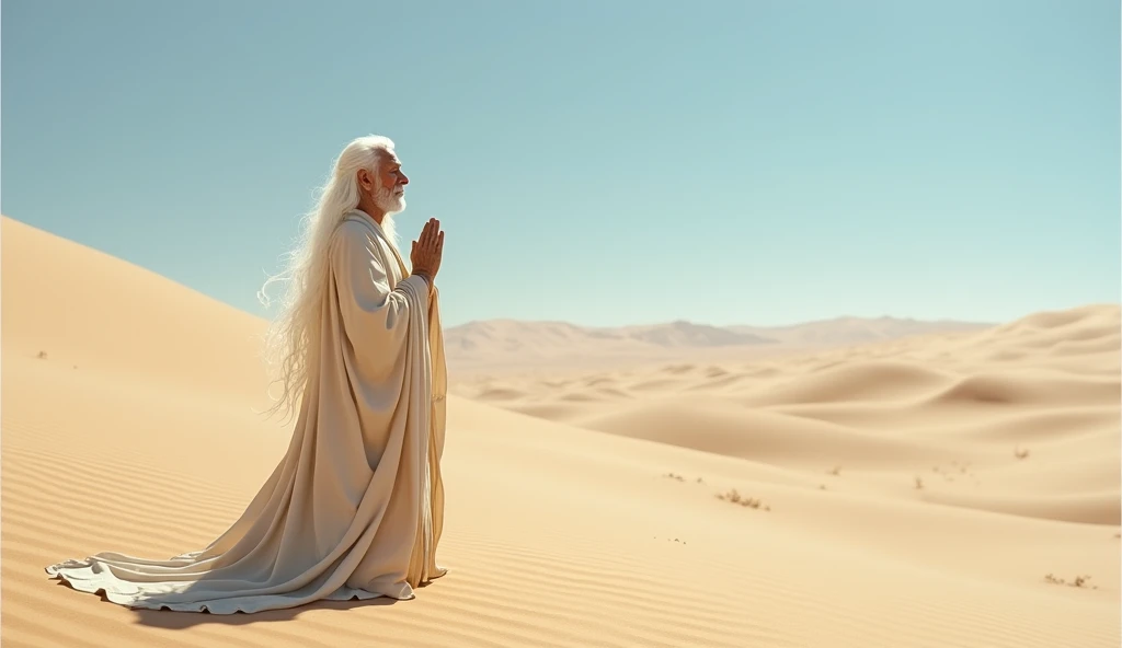 WHITE HAIR WORK FROM THE BIBLE PRAYING IN THE DESERT