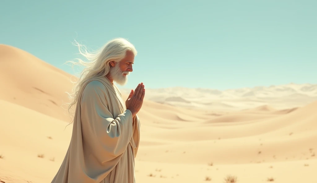 WHITE HAIR WORK FROM THE BIBLE PRAYING IN THE DESERT