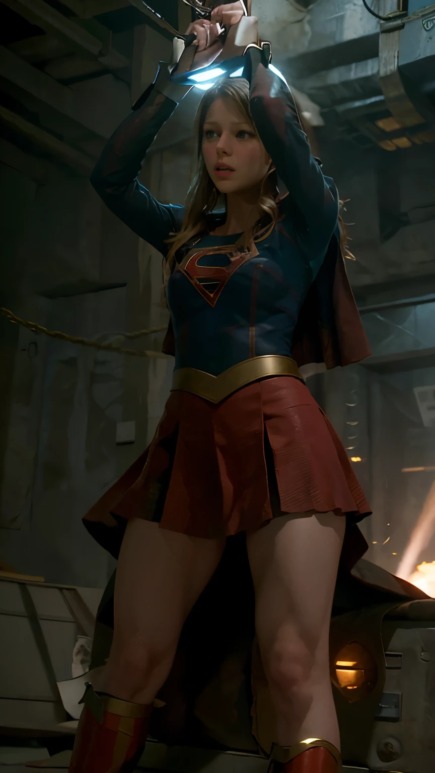 a handcuffed super girl getting raped by an evil squirting, space, space ship, futuristic, bdsm, bondage, , , forced, sexual intercourse, handcuffed, restrained, tattered red skirt, Melissa Benoist face