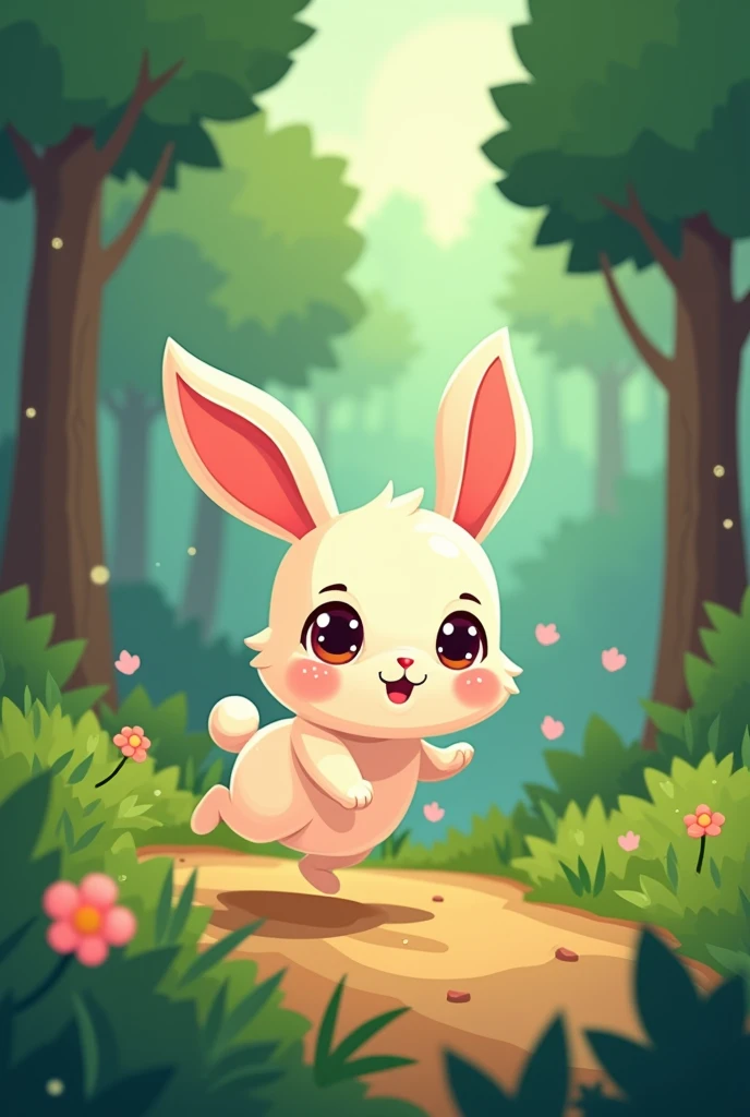 Little rabbit running in the forest cartoon flat style non-anthropomorphic