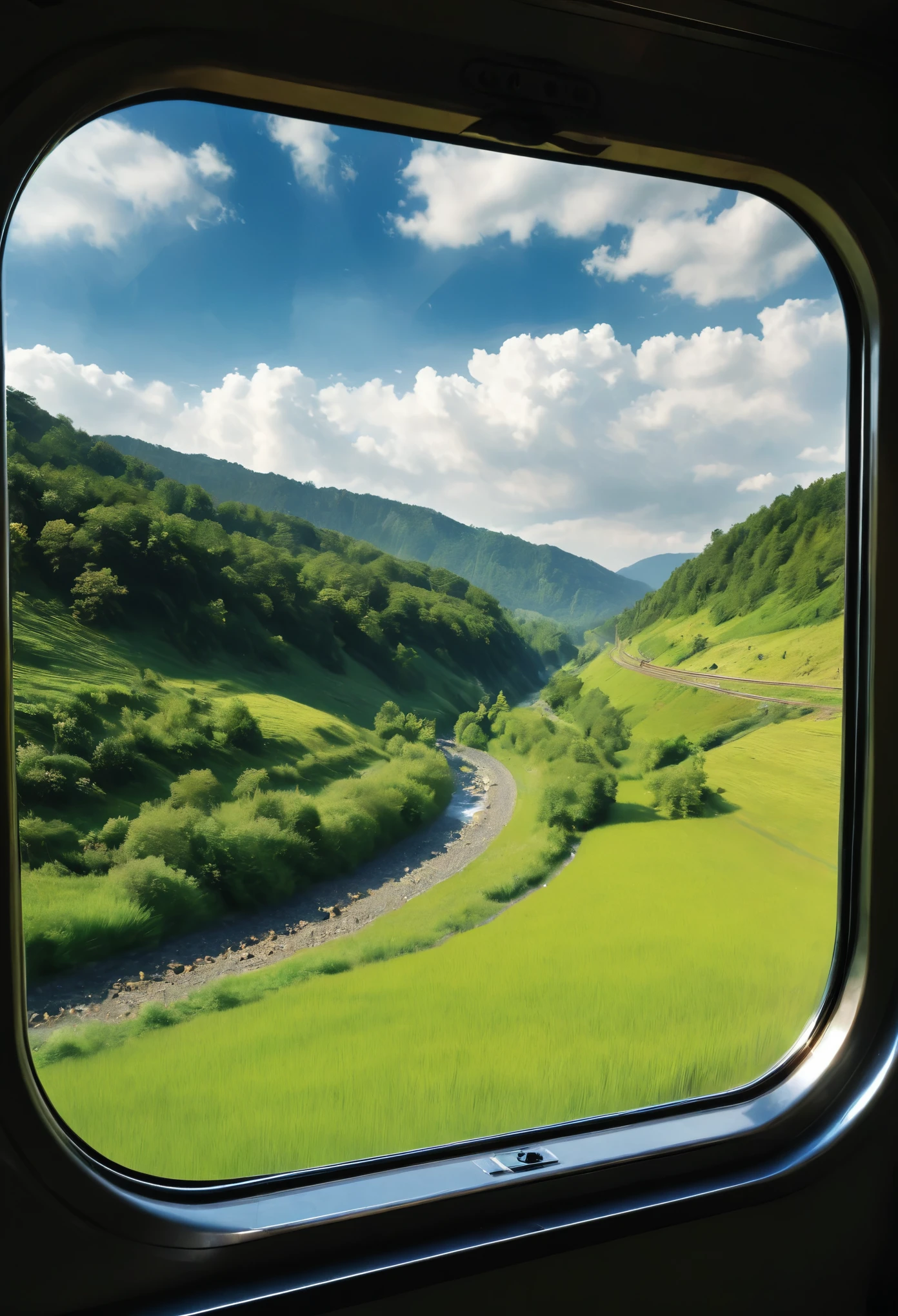 /I The scenery outside the train window , Landscape photos ,Truly rendered, with a sense of realism --ar 9:16 --style raw --stylize 750 --v 6.1