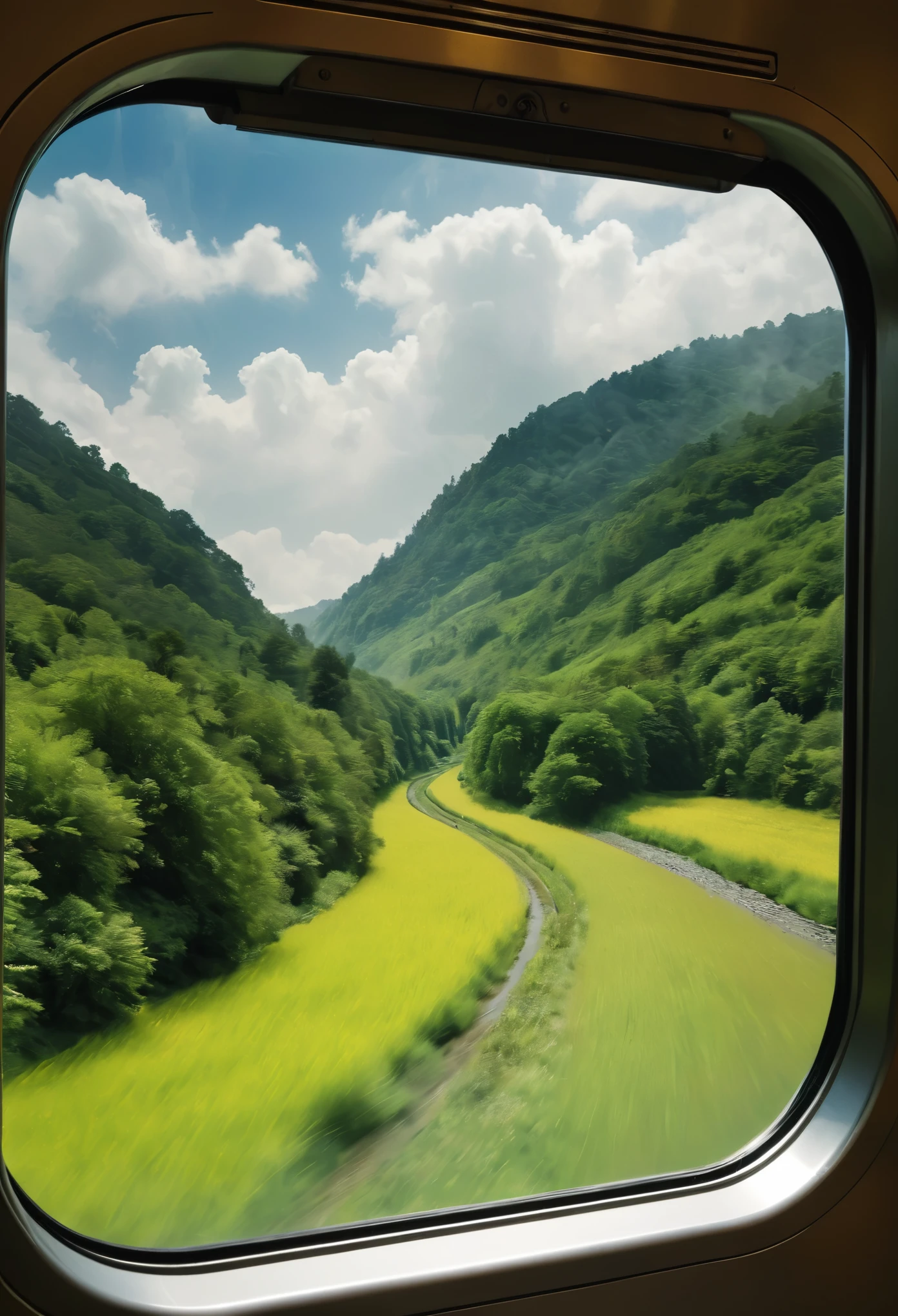 /I The scenery outside the train window , Landscape photos ,Truly rendered, with a sense of realism --ar 9:16 --style raw --stylize 750 --v 6.1
