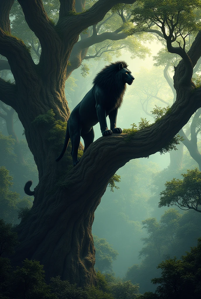 Black tree lion down the trees