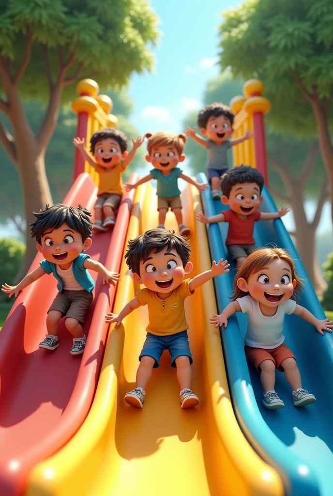 Children sliding in playground