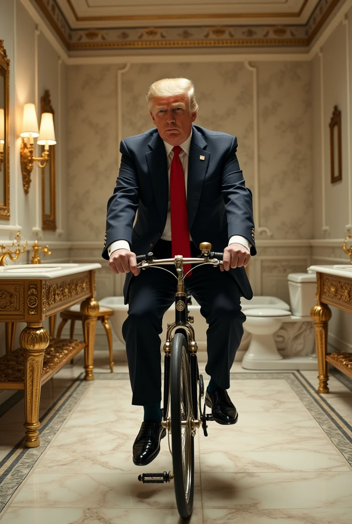 Trump on bike in toilet.