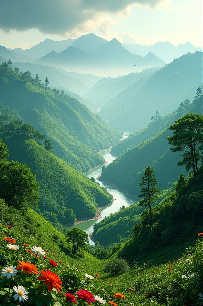 Generate a spectacular nature scenery of Bangladesh hilly places. 