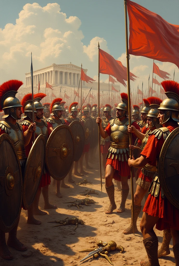 Create a image where Athens army alone had defeated Persia in war