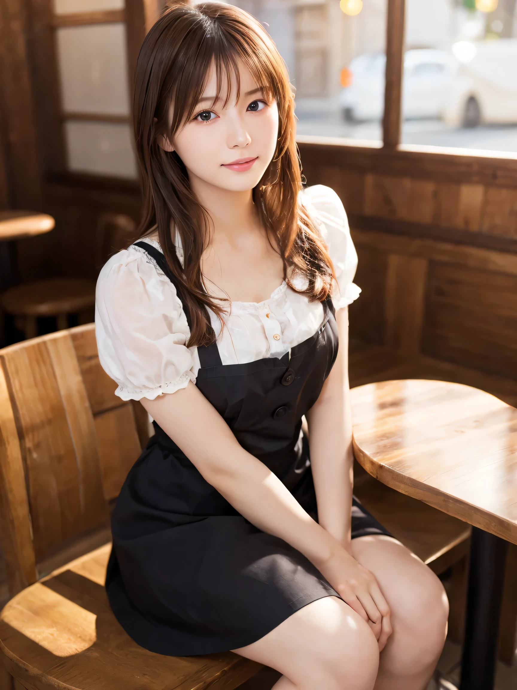 Highest quality, Soft Light, Ultra-high resolution, (Realistic:1.4), RAW Photos, whole body、Knee Shot, Of Japanese, alone, cute, (pupil, Light in your eyes), Beautiful face in every detail, (Long Hair), Cafe staff, Maid clothes, Cafe
