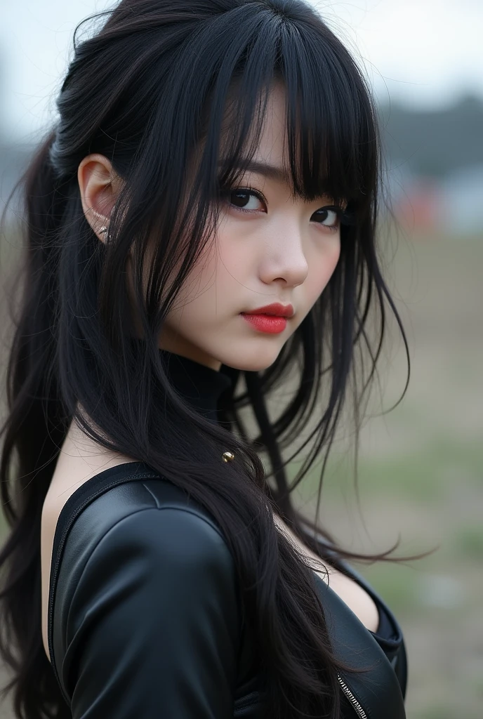 Japanese Idol、Glamour、sexy、Black rider suit、Atmosphere、Masterpiece、Outdoor、Real People、Idol face