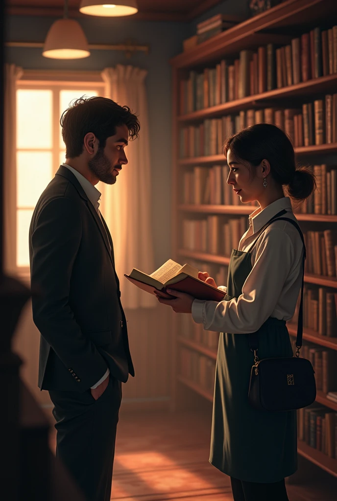 Suddenly, the scene changes. Ali finds himself back in the bookstore, holding the now closed book. The shopkeeper is standing in front of him, smiling.)