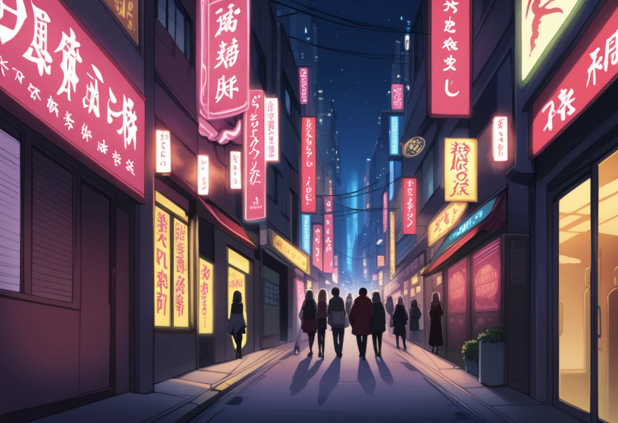 no human,anime colored,Red Light District,night