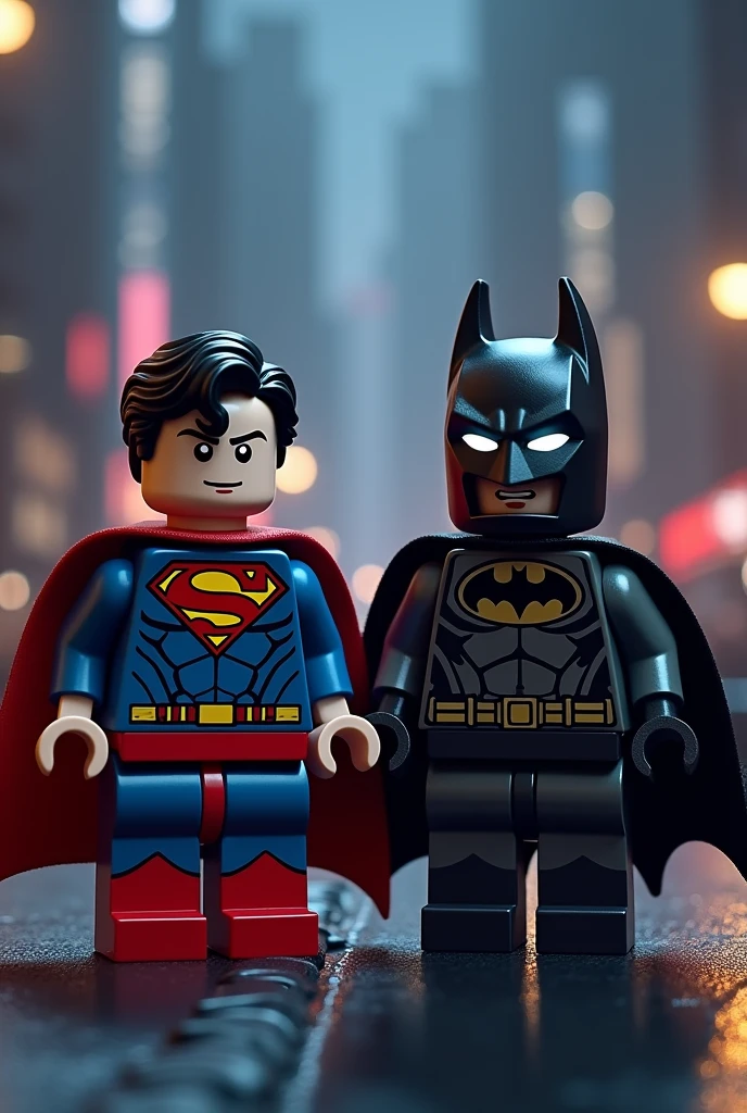 Superman and Batman in lego art, night
