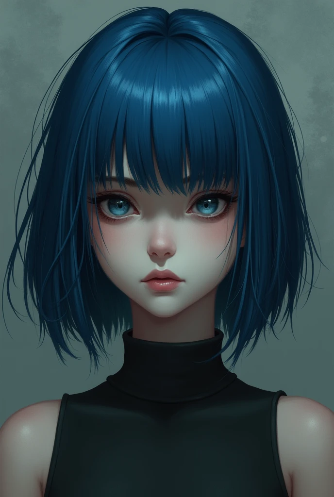 Blue Hair,Bangs,skin,Dull woman