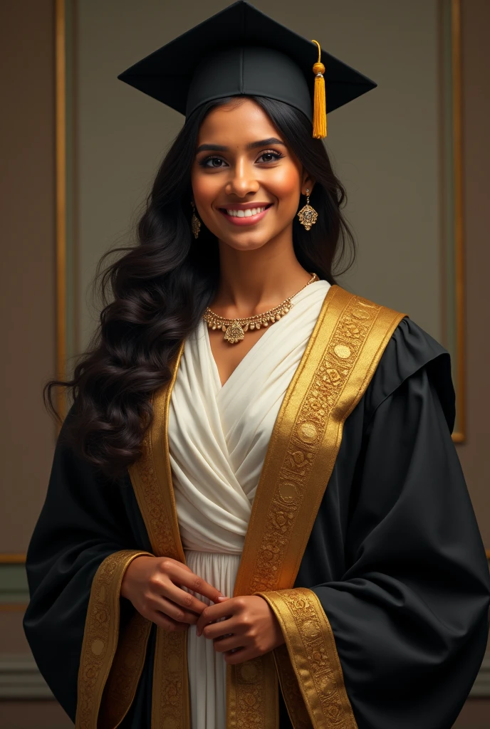 ((best quality)), ((masterpiece)), (detailed), Beautiful good look big parts melons figure educated sri lankan wealthy good girl, wearing full coverd Academic regalia