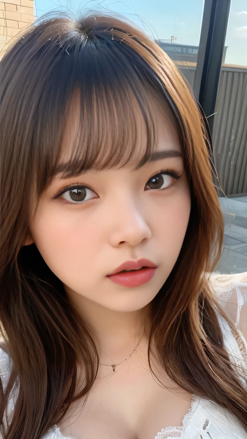 (Highest quality、realism、Glowing skin、8k、Very detailed、Photorealistic photography、Perfect Anatomy、masterpiece: 1.3、Very delicate and elaborate skin、High resolution 16k human lace skin、So fine that you can see your pores、Adapted to natural skin、Symmetrical face)、Mini dress、Silver Hair、Sexy big boobs， cute pretty beautiful sexy face、A strong wind blows my hair in front of my face、Reduces the appearance of nasolabial folds、Fluttering exy Big 、Sexy cute looks and cute  美しい girl, 美しい and sexy face、A strong wind blows my hair in front of my face、美しい long blonde French braided hair、Cute and sexy eyes hidden behind long bangs、Glaring、Eyes welling up with tears、カラフルなMini dress、Sticking out the tongue from the mouth
