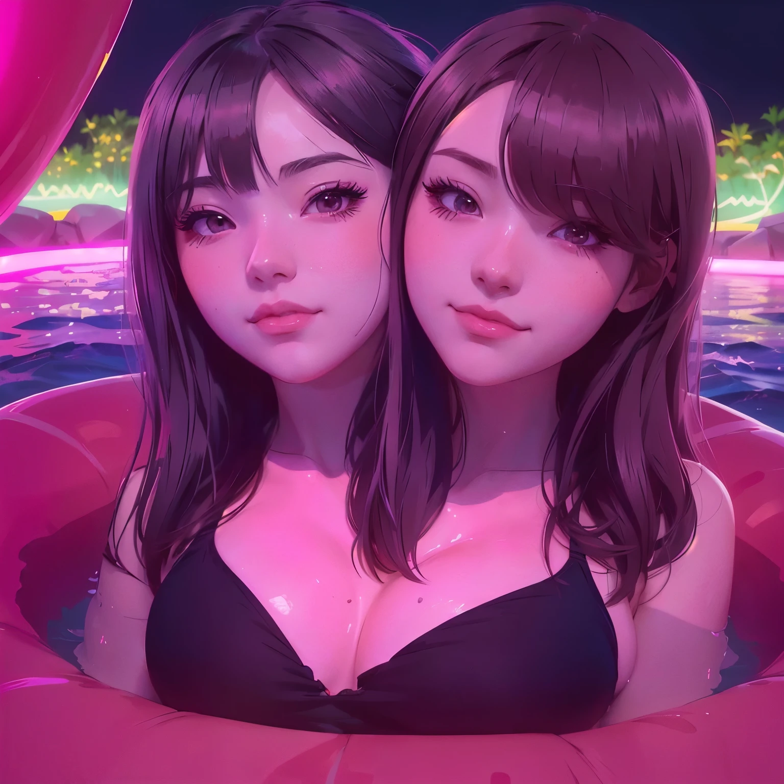 anime girl in a swim ring with a friend, digital anime illustration, artwork in the style of guweiz, glossy digital painting, digital cartoon painting art, cartoon digital painting, kawaii realistic portrait, loish art style, lofi portrait, anime styled digital art, digital art ilya kuvshinov, realistic anime art style, detailed digital anime art, digital anime art
